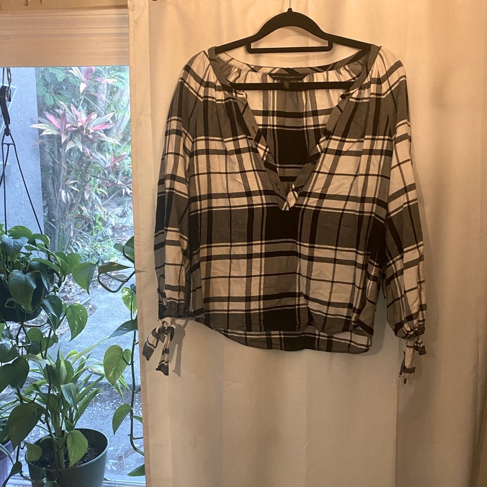 White House Black Market, black and white plaid blouse
